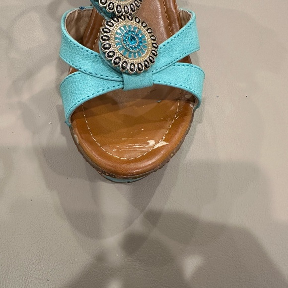 Spring Step Turquoise Beaded Wedge Sandals - Picture 9 of 9